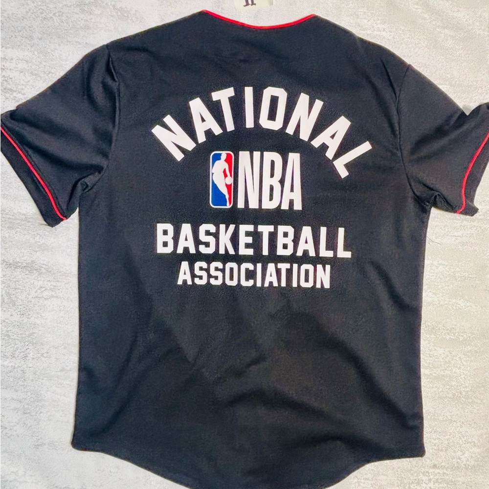 Black NBA Jersey with Buttom- Down Baseball-Style with Red Accents Size Small